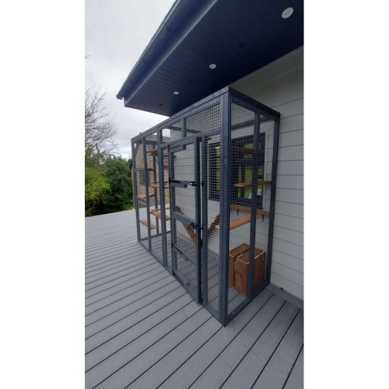 8ft long x 3ft wide x 7.5" tall Catio / Cat lean to Painted Grey with Mesh Roof 8ft long x 3ft wide x 7.5" tall Catio / Cat lean to Painted Grey with Mesh Roof